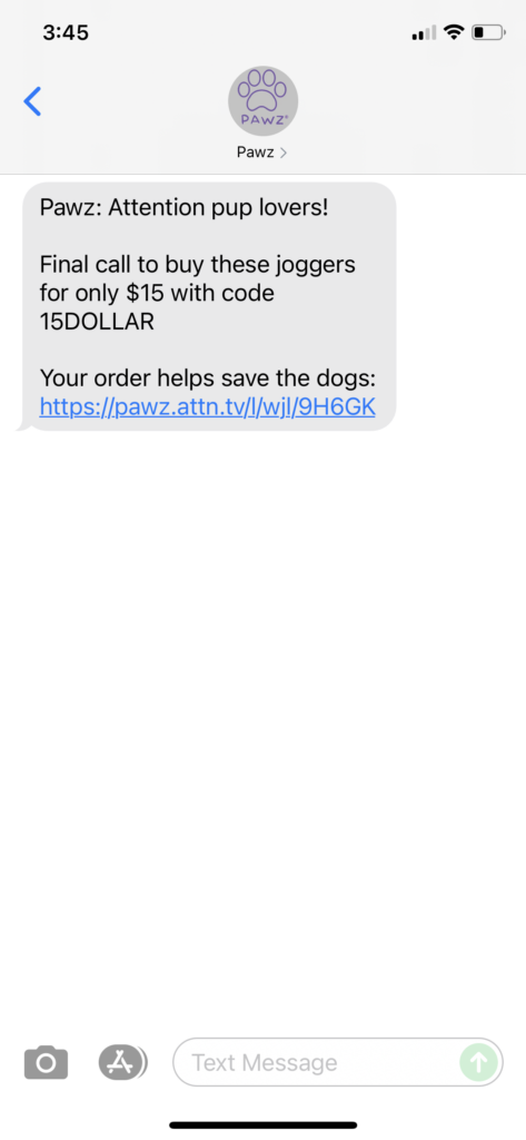 PAWZ Text Message Marketing Example - 10.10.2021