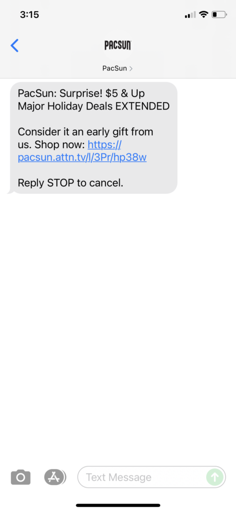 PacSun Text Message Marketing Example - 10.13.2021