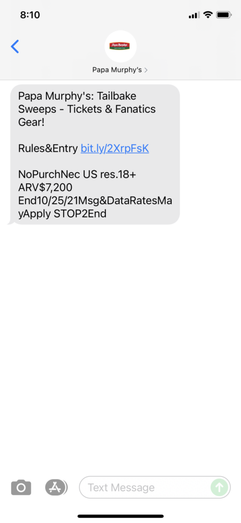 Papa Murphy's Text Message Marketing Example - 09.29.2021