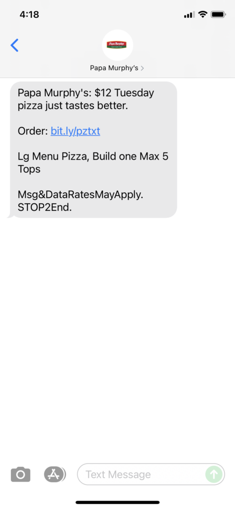 Papa Murphy's Text Message Marketing Example - 10.05.2021
