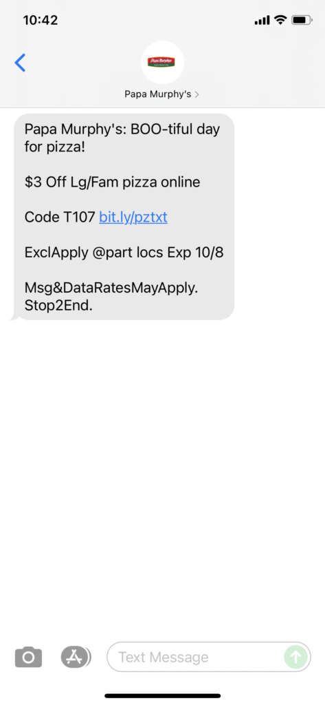 Papa Murphy's Text Message Marketing Example - 10.07.2021