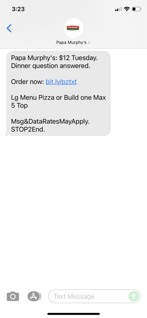 Papa Murphy's Text Message Marketing Example - 10.12.2021