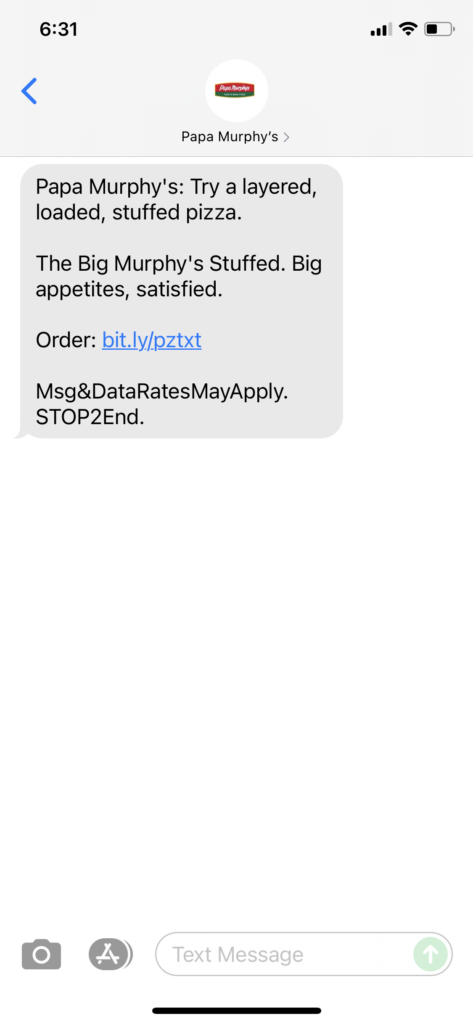 Papa Murphy's Text Message Marketing Example - 10.16.2021