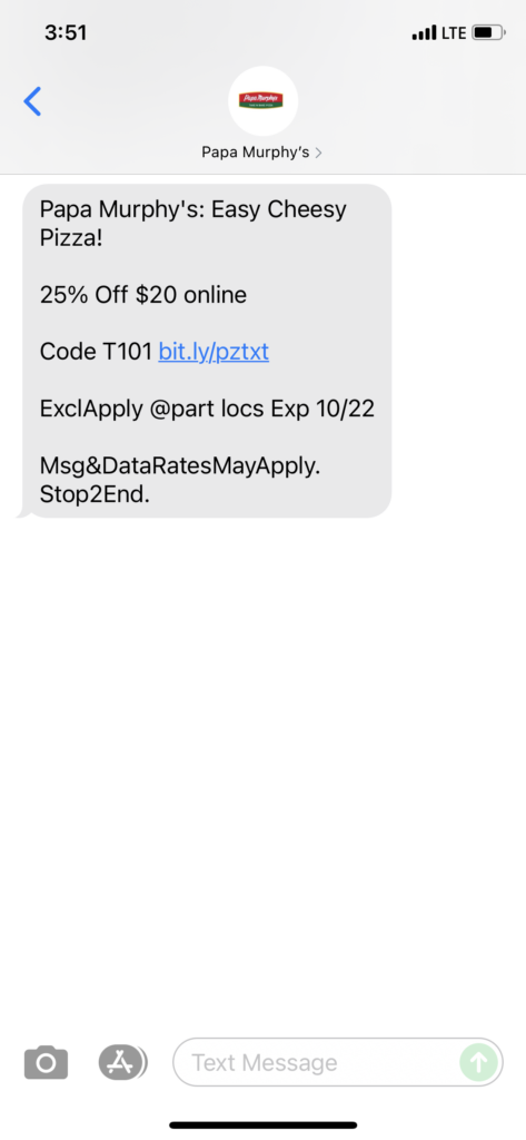 Papa Murphy's Text Message Marketing Example - 10.21.2021