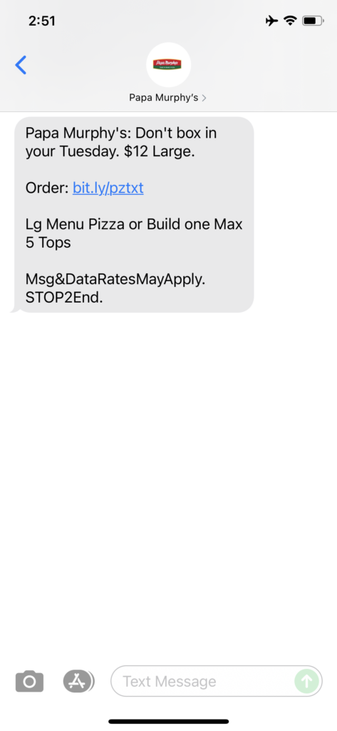 Papa Murphy's Text Message Marketing Example - 10.26.2021