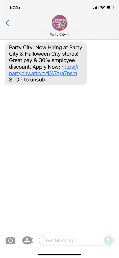 Party City Text Message Marketing Example - 10.17.2021