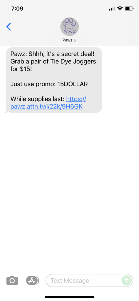 Pawz Text Message Marketing Example - 10.08.2021