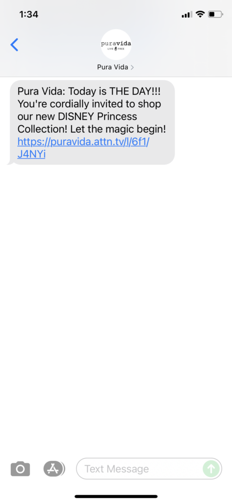 Pura Vida Text Message Marketing Example - 09.28.2021