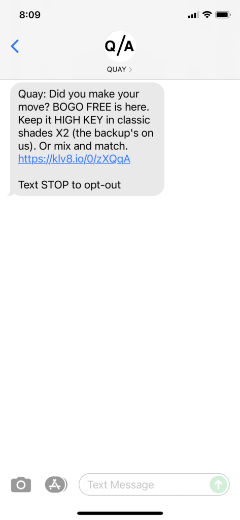 Quay Text Message Marketing Example - 09.29.2021