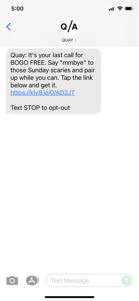 Quay Text Message Marketing Example - 10.03.2021