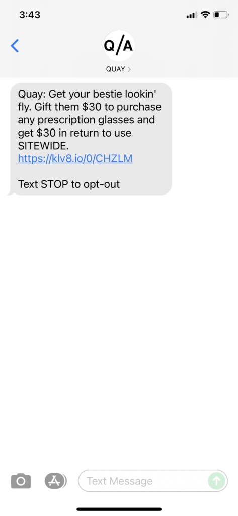 Quay Text Message Marketing Example - 10.10.2021