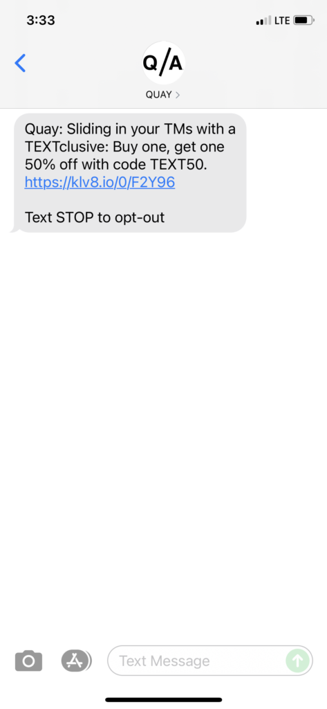 Quay Text Message Marketing Example - 10.18.2021