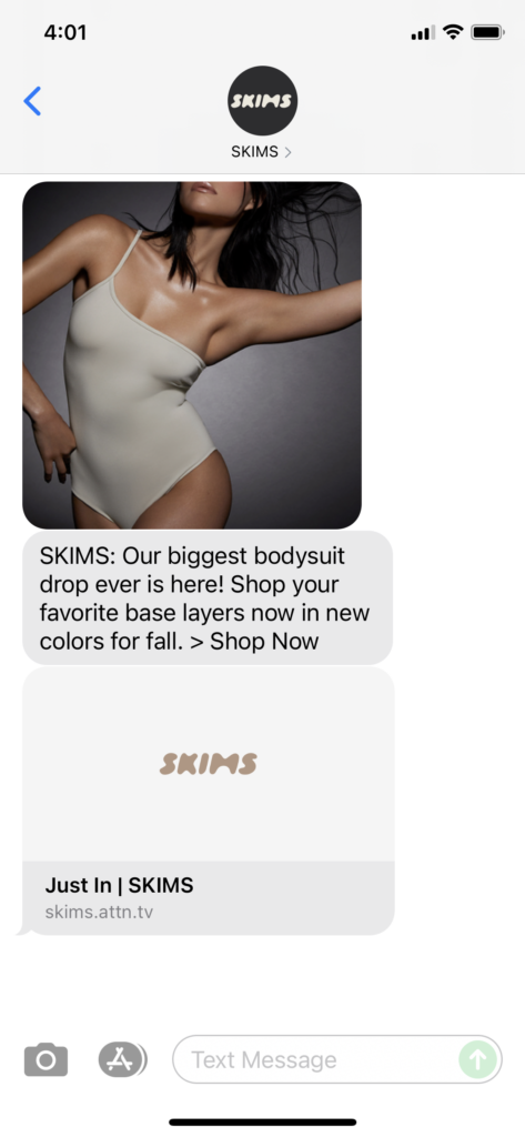 SKIMS Text Message Marketing Example - 10.28.2021
