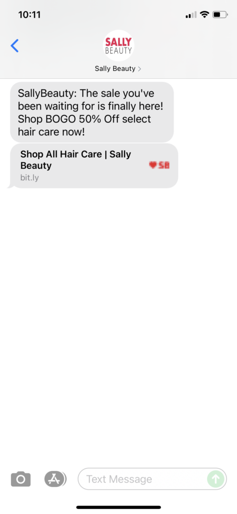 Sally Beauty Text Message Marketing Example - 10.01.2021