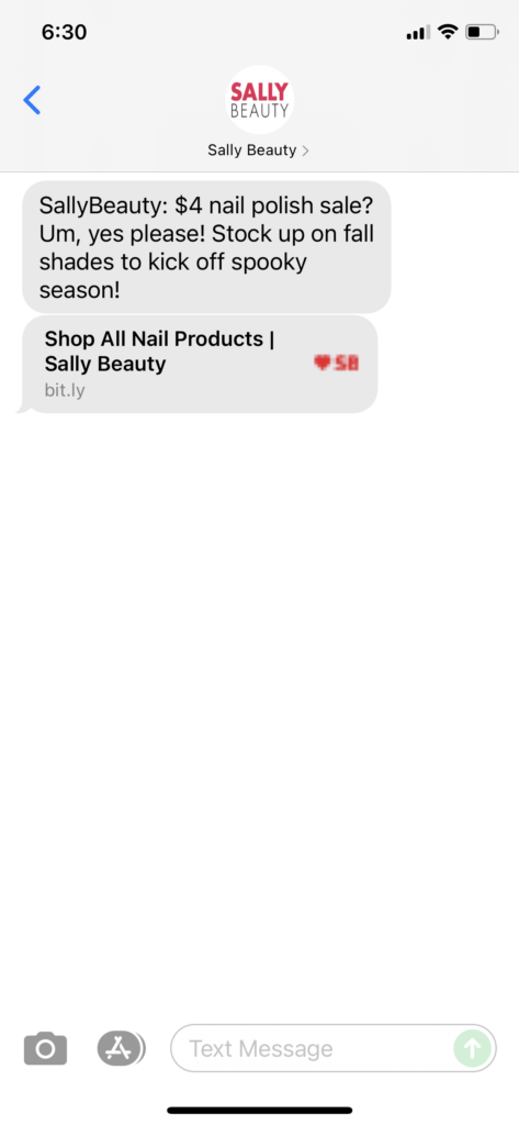 Sally Beauty Text Message Marketing Example - 10.16.2021