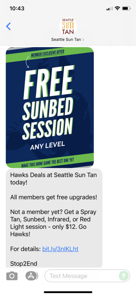 Seattle Sun Tan Text Message Marketing Example - 10.07.2021