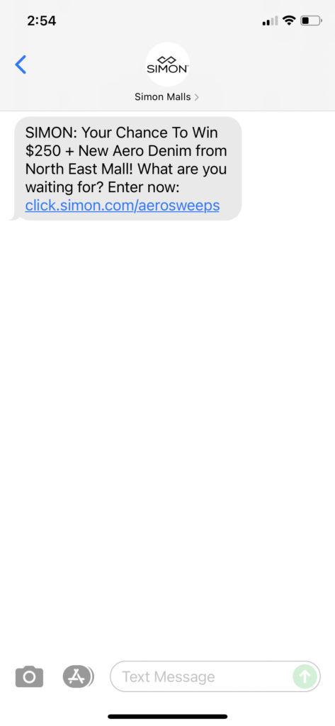 Simon Malls Text Message Marketing Example - 10.15.2021