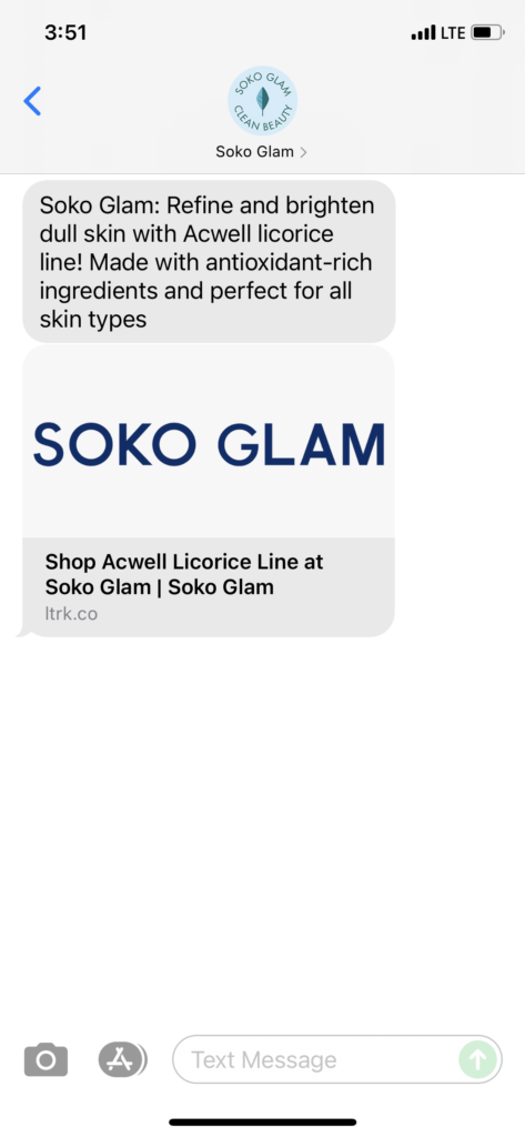 Soko Glam Text Message Marketing Example - 10.21.2021