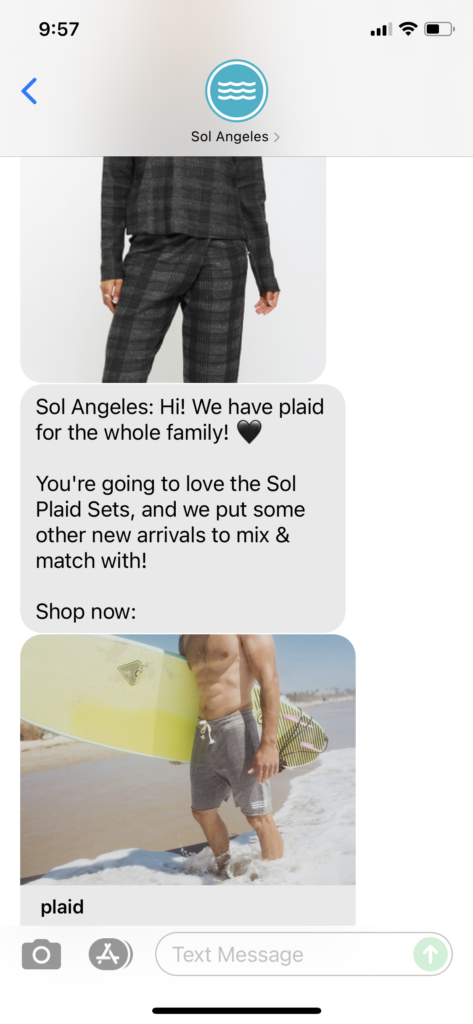 Sol Angeles Text Message Marketing Example - 10.01.2021