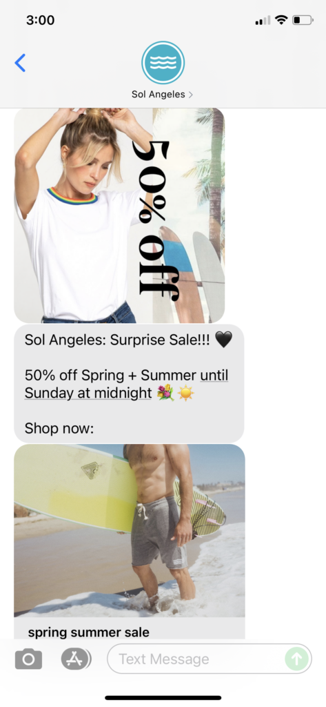 Sol Angeles Text Message Marketing Example - 10.14.2021