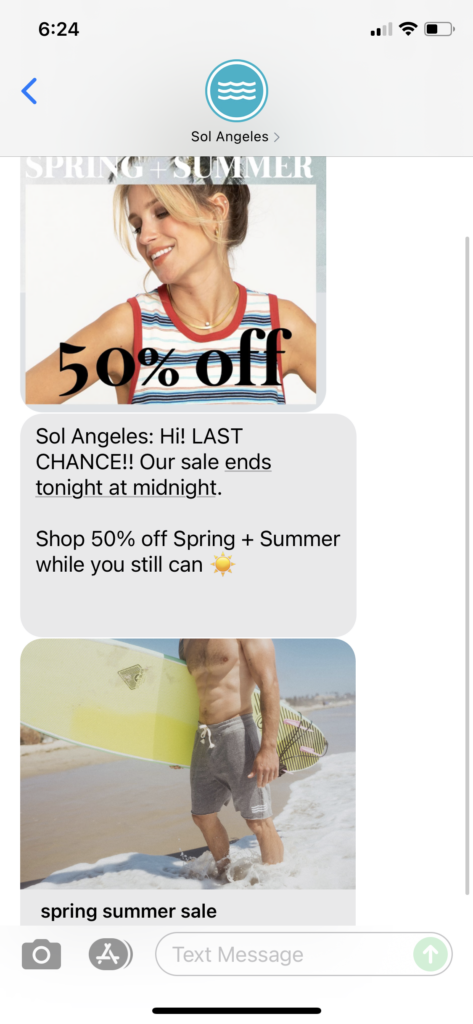 Sol Angeles Text Message Marketing Example - 10.17.2021