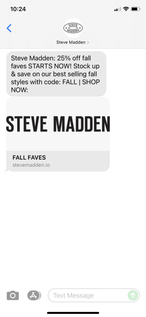 Steve Madden Text Message Marketing Example - 10.07.2021