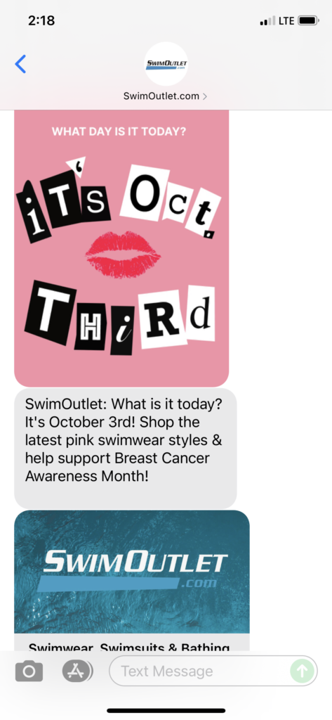 SwimOutlet.com Text Message Marketing Example - 10.03.2021