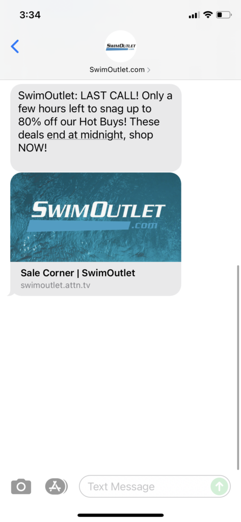 SwimOutlet.com Text Message Marketing Example - 10.11.2021