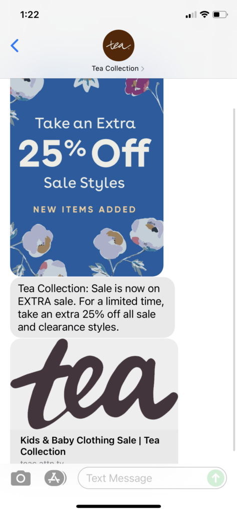 Tea Collection Text Message Marketing Example - 09.30.2021