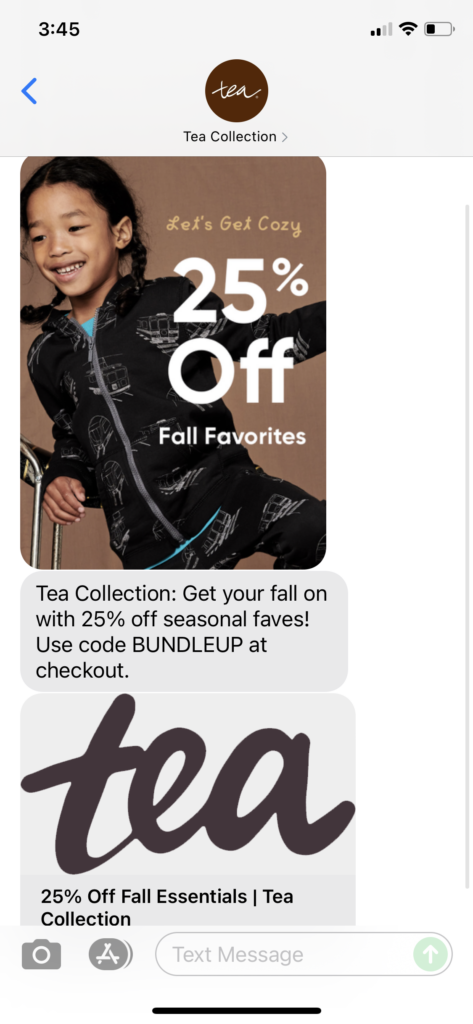 Tea Collection Text Message Marketing Example - 10.10.2021