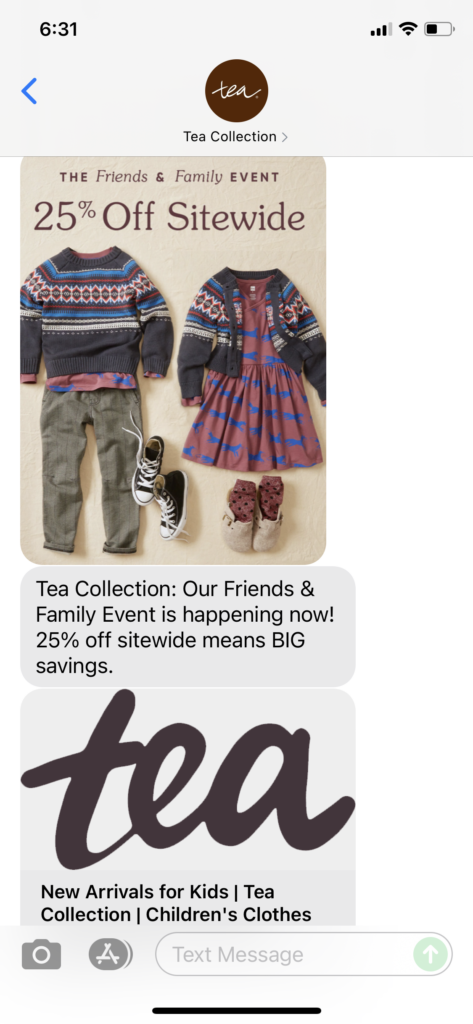 Tea Collection Text Message Marketing Example - 10.16.2021