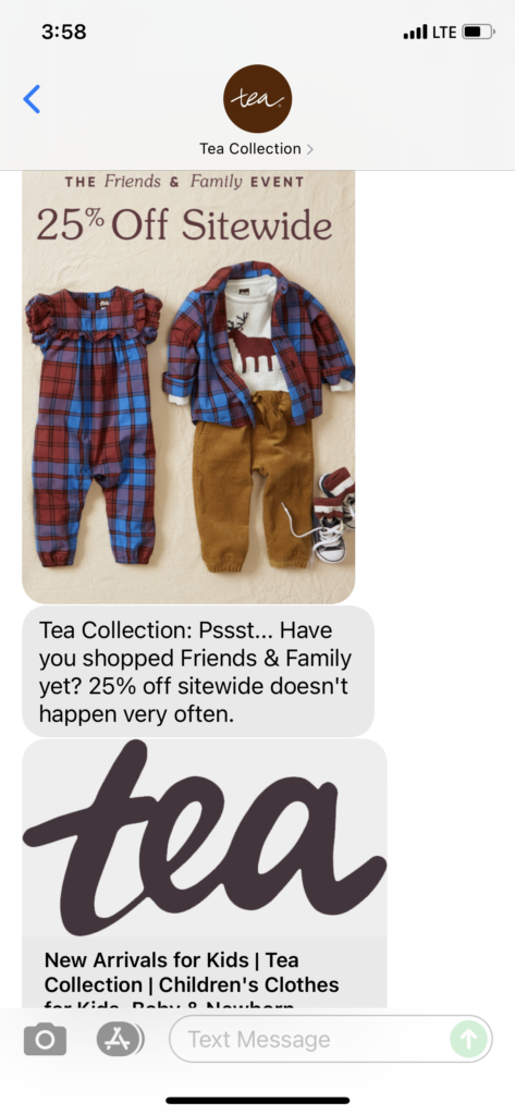 Tea Collection Text Message Marketing Example - 10.20.2021
