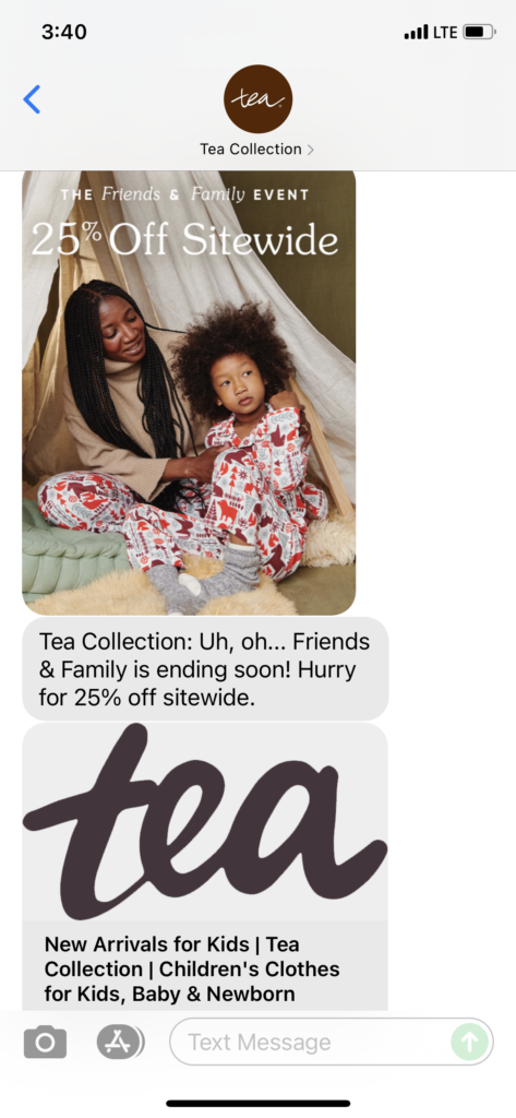 Tea Collection Text Message Marketing Example - 10.22.2021