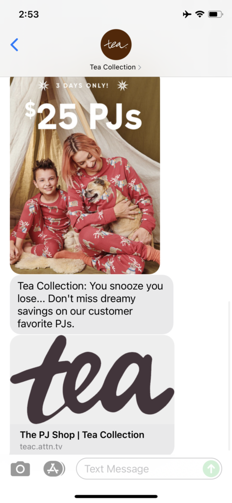 Tea Collection Text Message Marketing Example - 10.26.2021