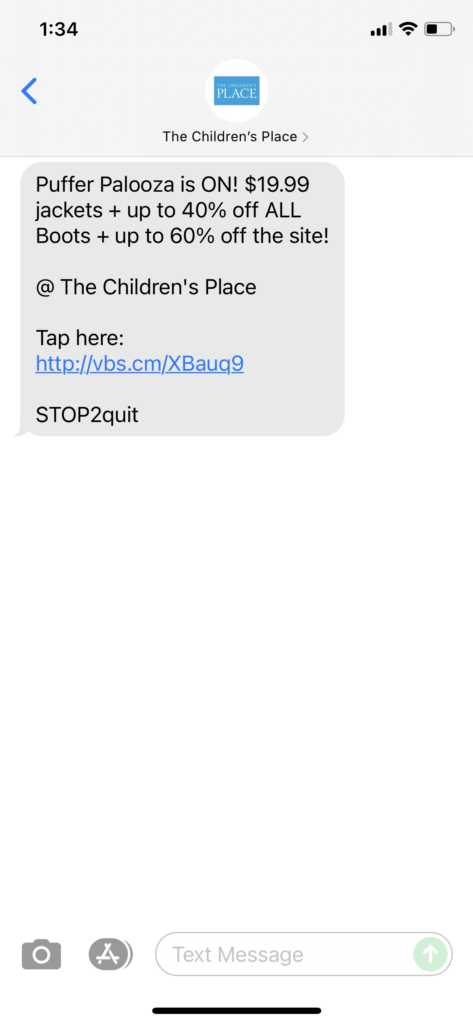 The Children's Place Text Message Marketing Example - 09.28.2021