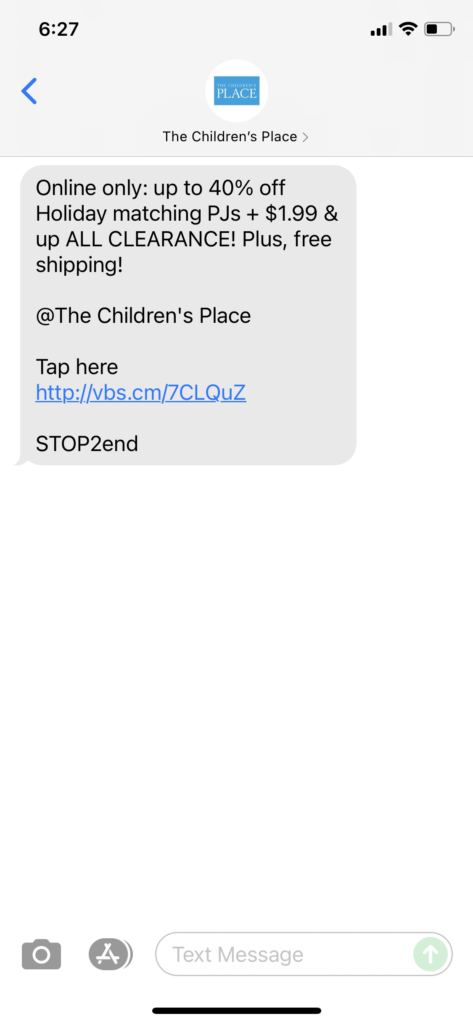 The Children's Place Text Message Marketing Example - 10.16.2021