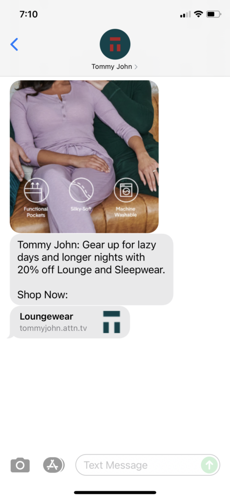 Tommy John Text Message Marketing Example - 10.08.2021