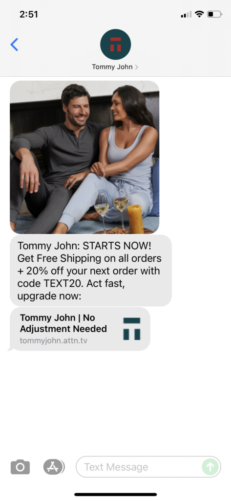 Tommy John Text Message Marketing Example - 10.15.2021
