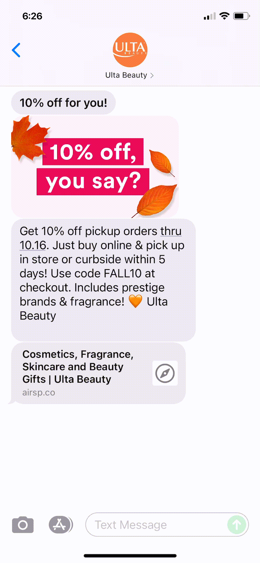 Ulta-Beauty-Text-Message-Marketing-Example-09.27.2021