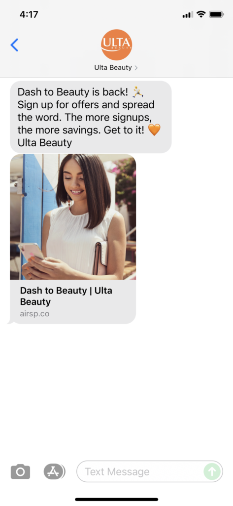 Ulta Beauty Text Message Marketing Example - 10.05.2021