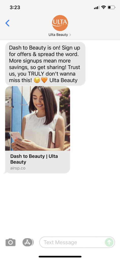 Ulta Beauty Text Message Marketing Example - 10.12.2021