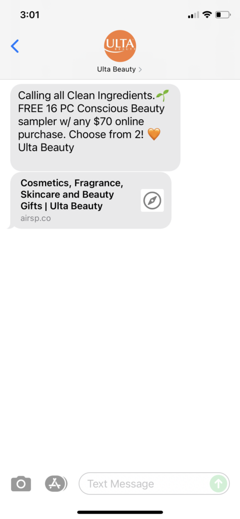 Ulta Beauty Text Message Marketing Example - 10.14.2021
