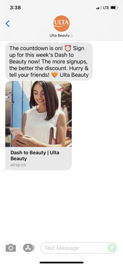 Ulta Beauty Text Message Marketing Example - 10.18.2021