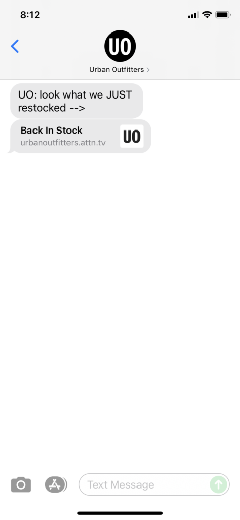 Urban Outfitters Text Message Marketing Example - 09.29.2021