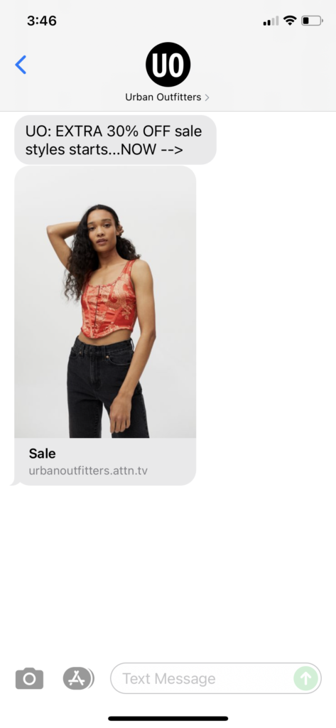 Urban Outfitters Text Message Marketing Example - 10.10.2021