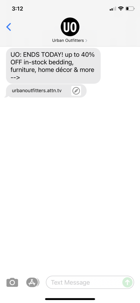 Urban Outfitters Text Message Marketing Example - 10.13.2021