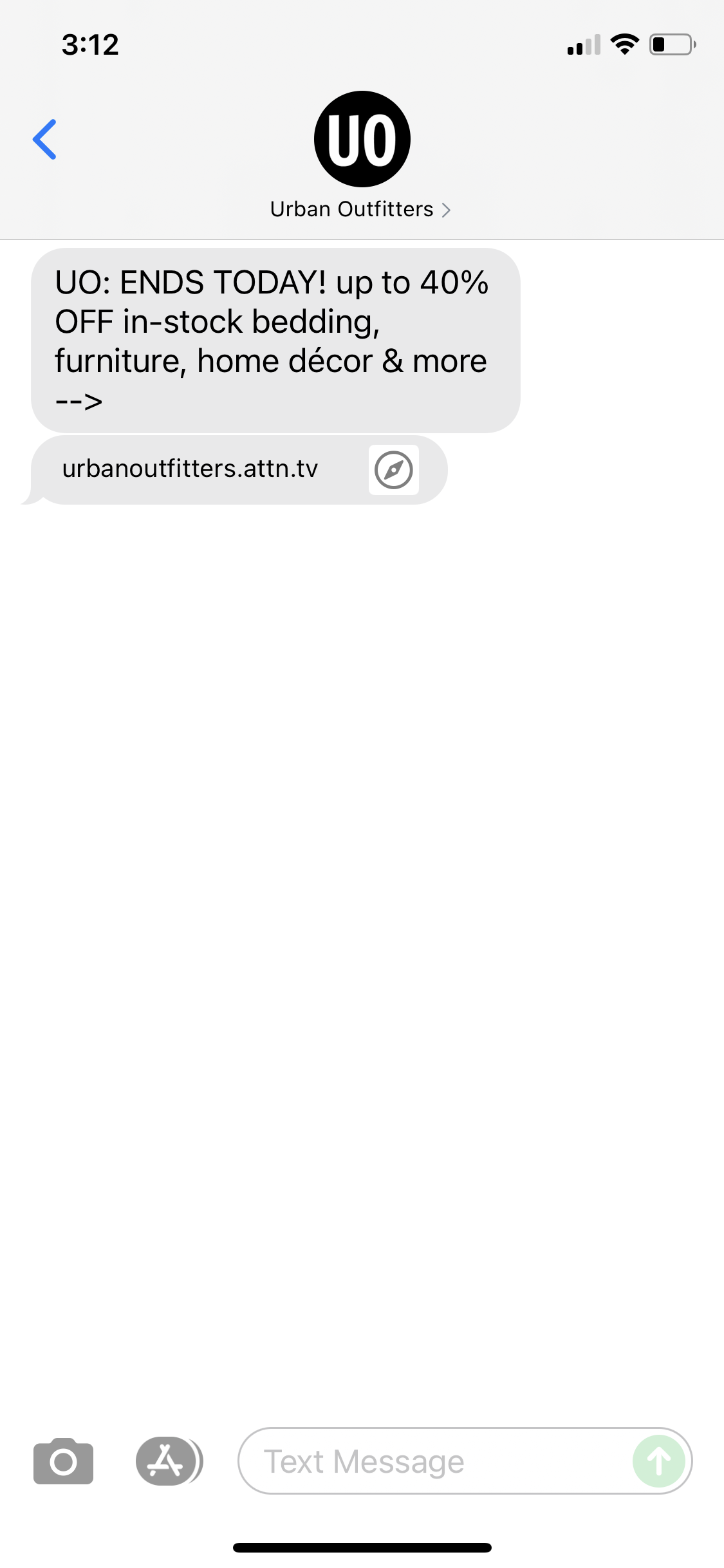 Urban Outfitters Text Message Marketing Example 10.13.2021 SMS Archives