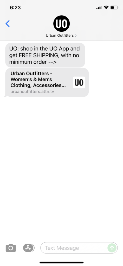 Urban Outfitters Text Message Marketing Example - 10.17.2021