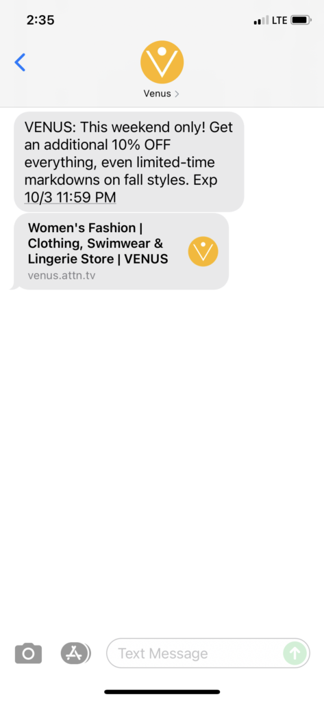 Venus Text Message Marketing Example - 10.02.2021