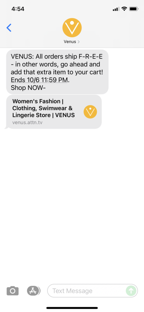 Venus Text Message Marketing Example - 10.04.2021